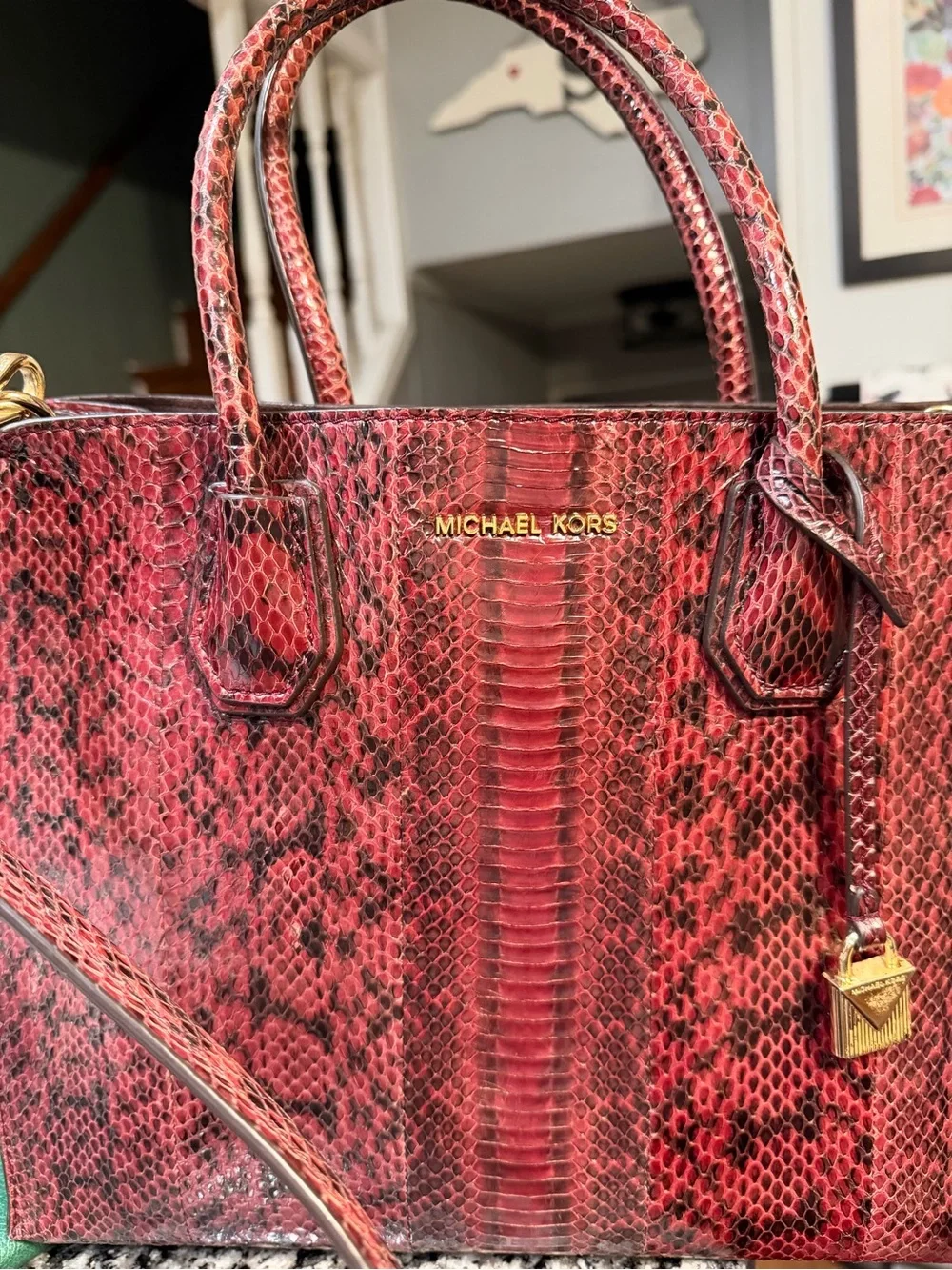 Michael Kors Mercer python Embossed satchel/ tote
